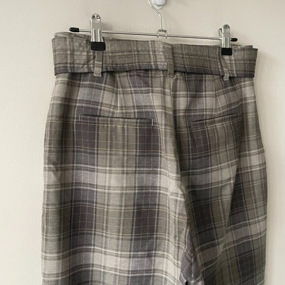 Wilfred Jallade Plaid Print High Rise Belted Straight Leg Casual Pants Gray 8 - Picture 4 of 8